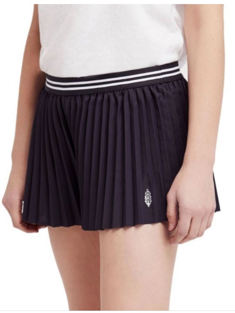 FP Movement by Free People Navy Pleated Athletic Shorts with Striped Waistband